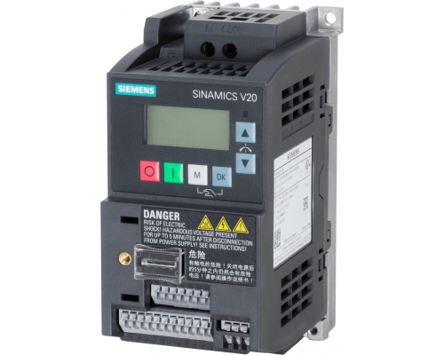 Siemens 6SL3210-5BB12-5BV1 Частотное преобразование Sinamics V20, 0,25 кВт, 200-240 В, 1 фаза, встроенный фильтр, интерфейсы Siemens 6SL3210-5BB12-5BV1 Частотное преобразование Sinamics V20, 0,25 кВт, 200-240 В, 1 фаза, встроенный фильтр, интерфейсы