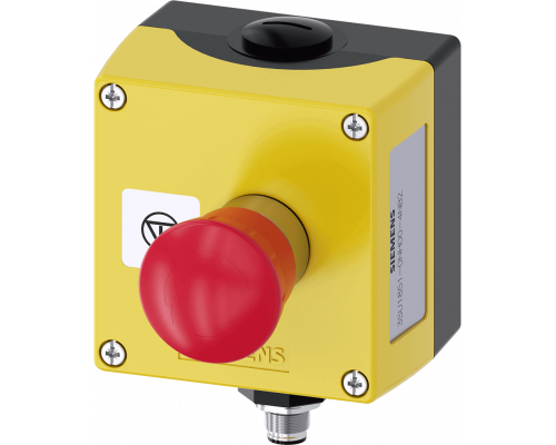 Siemens 3SU1851-0NH00-4NB2 Корпус командных устройств, 22 мм, кругл., металл, верхняя часть корпуса, желтый, 1 командный пункт, грибковый аварийный выключатель, красный, вал D19x40 мм, датчик 22-бит Siemens 3SU1851-0NH00-4NB2 Корпус командных устройств, 22 мм, кругл., металл, верхняя часть корпуса, желтый, 1 командный пункт, грибковый аварийный выключатель, красный, вал D19x40 мм, датчик 22-бит