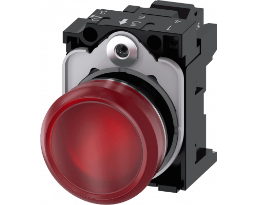 Siemens 3SU1152-6AA20-3AA0 Световой индикатор, 22mm, круглый, металлический, красный матовый рассеиватель, с держателем Siemens 3SU1152-6AA20-3AA0 Световой индикатор, 22mm, круглый, металлический, красный матовый рассеиватель, с держателем