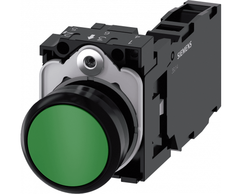 Siemens 3SU1100-0AB40-1FA0 Кнопка, 22 мм, круглая, пластик, зеленая, плоская, контакты мгновенного действия Siemens 3SU1100-0AB40-1FA0 Кнопка, 22 мм, круглая, пластик, зеленая, плоская, контакты мгновенного действия