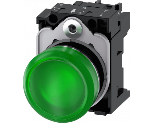 Siemens 3SU1153-6AA40-1AA0 Световой индикатор, 22mm, круглый, металлический, зеленый рассеиватель, с держателем Siemens 3SU1153-6AA40-1AA0 Световой индикатор, 22mm, круглый, металлический, зеленый рассеиватель, с держателем