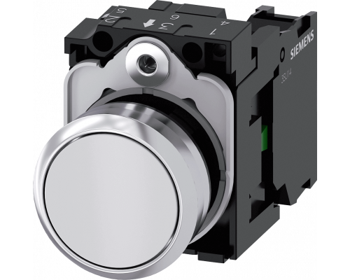 Siemens 3SU1150-0AB60-1BA0 Кнопка, 22mm, круглая, металлическая, белая, плоская, контакты мгновенного действия Siemens 3SU1150-0AB60-1BA0 Кнопка, 22mm, круглая, металлическая, белая, плоская, контакты мгновенного действия