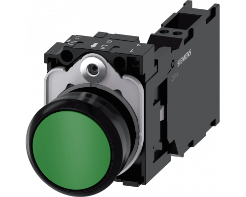 Siemens 3SU1100-0AB40-3FA0 Кнопка, 22mm, круглая, пластик, зелёная, плоская, контакты мгновенного действия Siemens 3SU1100-0AB40-3FA0 Кнопка, 22mm, круглая, пластик, зелёная, плоская, контакты мгновенного действия