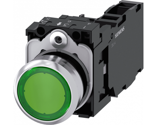Siemens 3SU1152-0AB40-1FA0 Кнопка с подсветкой, 22mm, круглая, металлическая, зеленая, плоская, 1NO+1NC Siemens 3SU1152-0AB40-1FA0 Кнопка с подсветкой, 22mm, круглая, металлическая, зеленая, плоская, 1NO+1NC