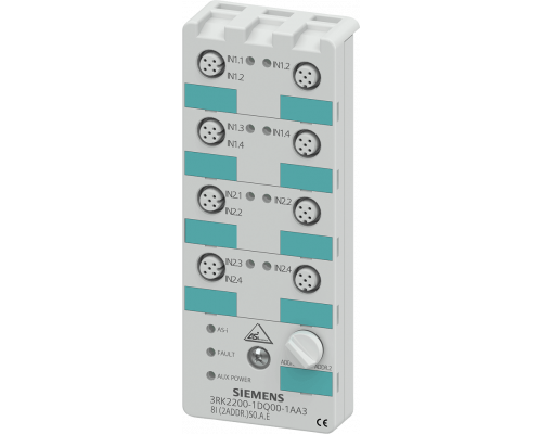Siemens 3RK2200-1DQ00-1AA3 Модуль As-interface, Slave, Digital, 8e, IP67, 8 входов и 8 разъемов M12 Siemens 3RK2200-1DQ00-1AA3 Модуль As-interface, Slave, Digital, 8e, IP67, 8 входов и 8 разъемов M12