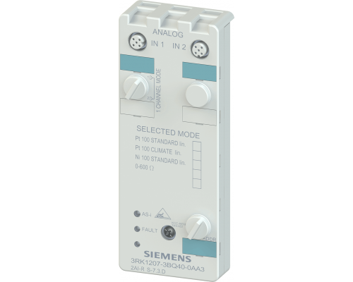 Siemens 3RK1207-3BQ40-0AA3 Компактный модуль As-i, аналог, 2AI, цифр. формат S7, входы (M12), PT100 Siemens 3RK1207-3BQ40-0AA3 Компактный модуль As-i, аналог, 2AI, цифр. формат S7, входы (M12), PT100