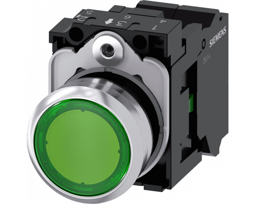 Siemens 3SU1152-0AB40-3BA0 Кнопка с подсветкой, 22mm, круглая, металлическая, зеленая, плоская, 1NO, пружинные клеммы Siemens 3SU1152-0AB40-3BA0 Кнопка с подсветкой, 22mm, круглая, металлическая, зеленая, плоская, 1NO, пружинные клеммы