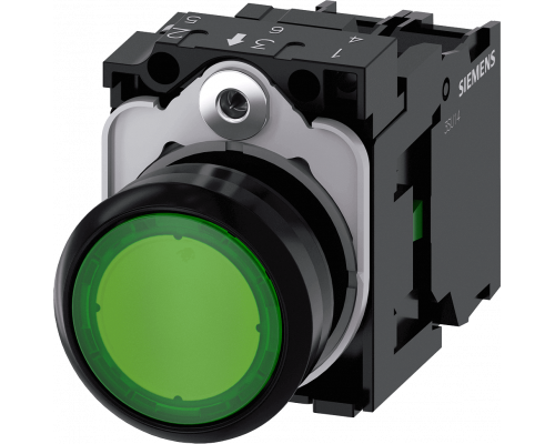 Siemens 3SU1106-0AB40-1BA0 Кнопка с подсветкой, 22mm, круглая, пластик, зелёная, плоская, 1NO Siemens 3SU1106-0AB40-1BA0 Кнопка с подсветкой, 22mm, круглая, пластик, зелёная, плоская, 1NO