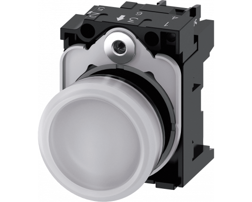 Siemens 3SU1106-6AA60-1AA0 Световой индикатор, 22mm, круглый, пластик, белый матовый рассеиватель, с держателем Siemens 3SU1106-6AA60-1AA0 Световой индикатор, 22mm, круглый, пластик, белый матовый рассеиватель, с держателем