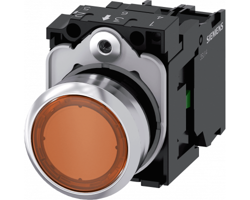 Siemens 3SU1152-0AB00-1BA0 Кнопка с подсветкой, 22mm, круглая, металлическая, amber, плоская, 1NO, винтовые клеммы Siemens 3SU1152-0AB00-1BA0 Кнопка с подсветкой, 22mm, круглая, металлическая, amber, плоская, 1NO, винтовые клеммы
