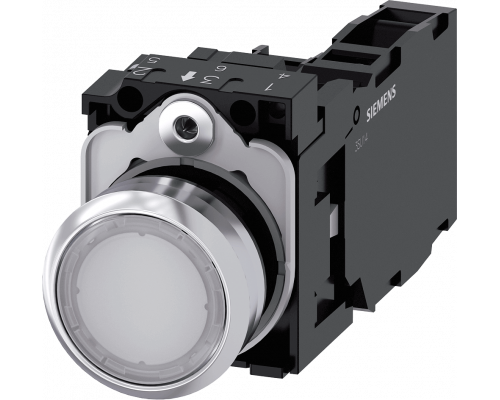 Siemens 3SU1152-0AB60-1FA0 Кнопка с подсветкой, 22mm, круглая, металлическая, белая, 1NO+1NC, 24V Siemens 3SU1152-0AB60-1FA0 Кнопка с подсветкой, 22mm, круглая, металлическая, белая, 1NO+1NC, 24V