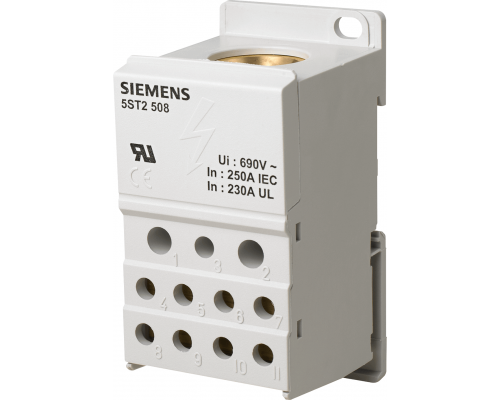 Siemens 5ST2508 Распределительный блок, 1-пол., 250A, 690V, вводы/выводы различного сечения Siemens 5ST2508 Распределительный блок, 1-пол., 250A, 690V, вводы/выводы различного сечения