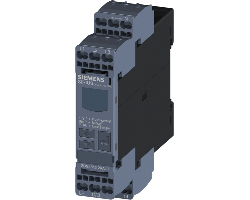 Siemens 3UG4816-2AA40 Цифровое реле контроля фаз для 3-фазного напряжения с нейтралью (50-60 Гц, 3 x 160-690 В) Siemens 3UG4816-2AA40 Цифровое реле контроля фаз для 3-фазного напряжения с нейтралью (50-60 Гц, 3 x 160-690 В)