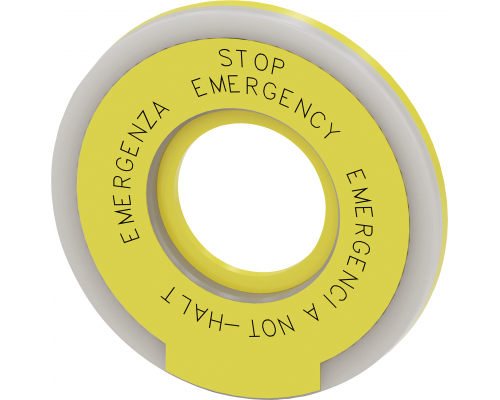 Siemens 3SU1901-0BD31-0NB0 Шайба для кнопки аварийного останова, желтая, с подсветкой, D60x23 мм, толщина 5 мм, с надписью Siemens 3SU1901-0BD31-0NB0 Шайба для кнопки аварийного останова, желтая, с подсветкой, D60x23 мм, толщина 5 мм, с надписью
