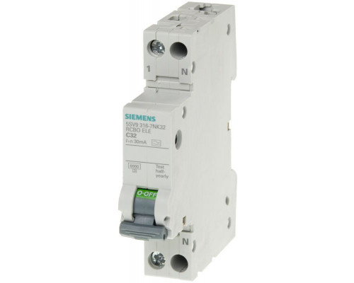Siemens 5SV9316-6NK06 Автоматический выключатель, 1P+N, Icn 6 кА, тип A, 30 мА, In 6 A, 240 В AC, B-Char Siemens 5SV9316-6NK06 Автоматический выключатель, 1P+N, Icn 6 кА, тип A, 30 мА, In 6 A, 240 В AC, B-Char