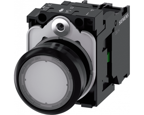 Siemens 3SU1102-0AB70-1BA0 Кнопка с подсветкой, 22mm, круглая, пластик, прозрачная, плоская, 1NO, винтовые клеммы Siemens 3SU1102-0AB70-1BA0 Кнопка с подсветкой, 22mm, круглая, пластик, прозрачная, плоская, 1NO, винтовые клеммы