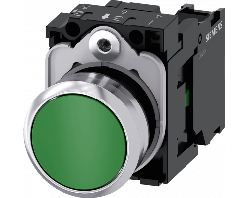 Siemens 3SU1150-0AB40-1BA0 Кнопка, 22mm, круглая, металлическая, зеленая, плоская, контакты мгновенного действия Siemens 3SU1150-0AB40-1BA0 Кнопка, 22mm, круглая, металлическая, зеленая, плоская, контакты мгновенного действия