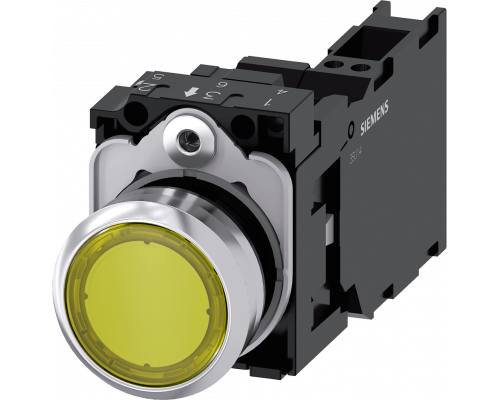 Siemens 3SU1156-0AB30-3FA0 Кнопка с подсветкой, 22mm, круглая, металлическая, желтая, 1NO+1NC, пружинные клеммы Siemens 3SU1156-0AB30-3FA0 Кнопка с подсветкой, 22mm, круглая, металлическая, желтая, 1NO+1NC, пружинные клеммы