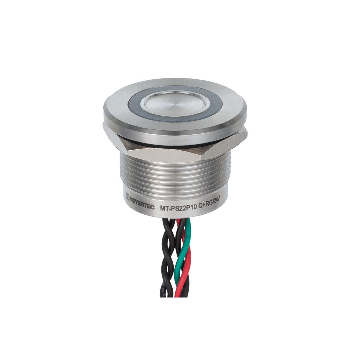 MT-PS22P1032RG Пьезокнопка, Ø22 мм, подсветка кольцом (красная/зеленая), 5-проводная (общий анод), NO, возврат, 24В AC/DC, IP68 MT-PS22P1032RG Пьезокнопка, Ø22 мм, подсветка кольцом (красная/зеленая), 5-проводная (общий анод), NO, возврат, 24В AC/DC, IP68