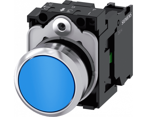 Siemens 3SU1150-0AB50-1BA0 Кнопка, 22mm, круглая, металлическая, синяя, плоская, контакты мгновенного действия Siemens 3SU1150-0AB50-1BA0 Кнопка, 22mm, круглая, металлическая, синяя, плоская, контакты мгновенного действия