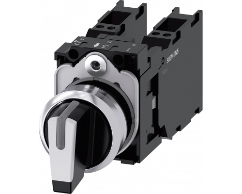 Siemens 3SU1150-2BL60-3LA0 Поворотный переключатель с подсветкой, 22мм, 3 положения, металл, 2NO+1NC Siemens 3SU1150-2BL60-3LA0 Поворотный переключатель с подсветкой, 22мм, 3 положения, металл, 2NO+1NC