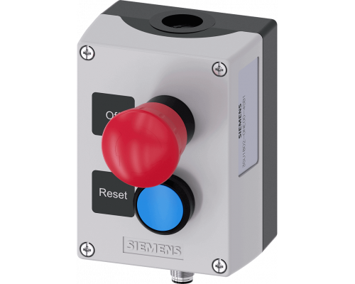 Siemens 3SU1802-0NE00-4SB1 Корпус для устройств управления, 22 мм, круглый, пластик, серая крышка, 2 кнопки управления, вал D19x40 мм Siemens 3SU1802-0NE00-4SB1 Корпус для устройств управления, 22 мм, круглый, пластик, серая крышка, 2 кнопки управления, вал D19x40 мм