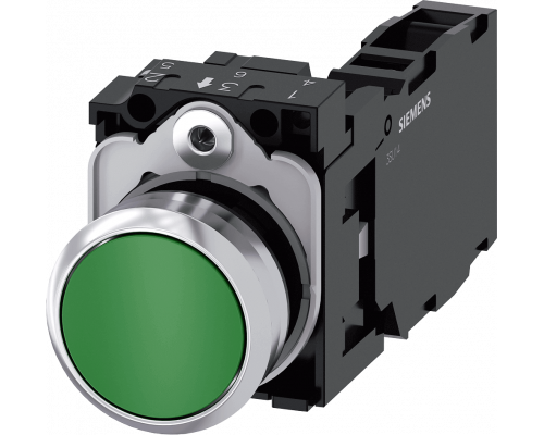 Siemens 3SU1150-0AB40-1FA0 Кнопка, 22mm, круглая, металлическая, зеленая, плоская, 1NO+1NC, винтовые клеммы Siemens 3SU1150-0AB40-1FA0 Кнопка, 22mm, круглая, металлическая, зеленая, плоская, 1NO+1NC, винтовые клеммы