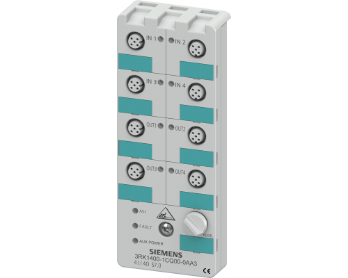 Siemens 3RK1400-1CQ00-0AA3 Компактный модуль As-i с 4 входами и 4 выходами, IP67, PNP, 24V Siemens 3RK1400-1CQ00-0AA3 Компактный модуль As-i с 4 входами и 4 выходами, IP67, PNP, 24V