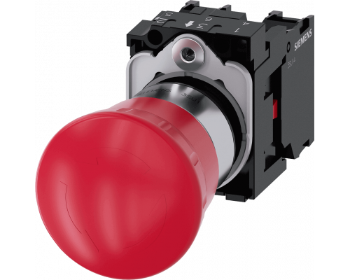 Siemens 3SU1150-1HB20-1PA0 Кнопка аварийного отключения, 22 мм, металл, красная, с принудительной фиксацией, поворотная Siemens 3SU1150-1HB20-1PA0 Кнопка аварийного отключения, 22 мм, металл, красная, с принудительной фиксацией, поворотная