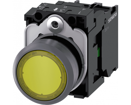 Siemens 3SU1132-0AB30-1BA0 Кнопка с подсветкой, 22mm, круглая, пластик с металлическим кольцом, желтая, 1NO Siemens 3SU1132-0AB30-1BA0 Кнопка с подсветкой, 22mm, круглая, пластик с металлическим кольцом, желтая, 1NO
