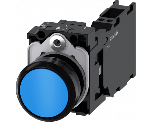 Siemens 3SU1100-0AB50-3FA0 Кнопка, 22mm, круглая, пластик, синяя, плоская кнопка, контакты мгновенного действия Siemens 3SU1100-0AB50-3FA0 Кнопка, 22mm, круглая, пластик, синяя, плоская кнопка, контакты мгновенного действия