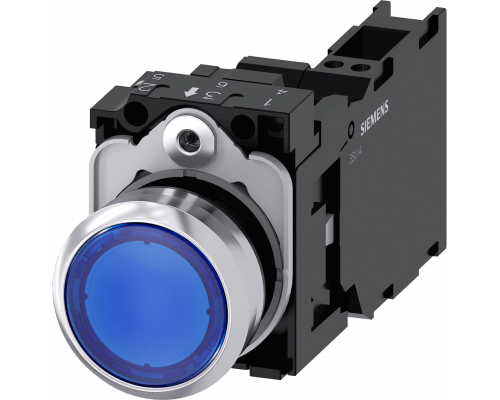 Siemens 3SU1152-0AB50-3FA0 Кнопка с подсветкой, 22mm, круглая, металлическая, синяя, плоская, 1NO+1NC Siemens 3SU1152-0AB50-3FA0 Кнопка с подсветкой, 22mm, круглая, металлическая, синяя, плоская, 1NO+1NC