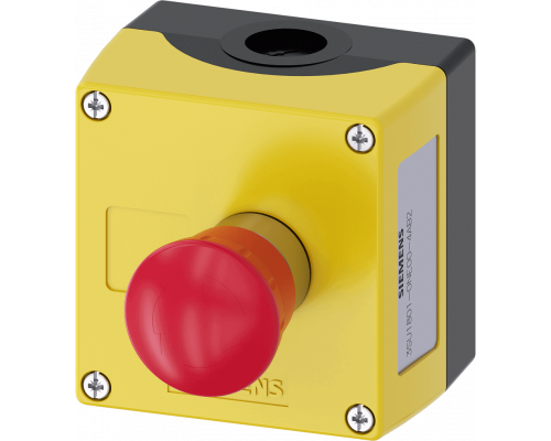Siemens 3SU1801-0NE00-4AB2 Корпус для командных устройств 22 мм, кругл., пластмасса, желтый, грибковый аварийный выключатель, красный, вал D19x40 мм Siemens 3SU1801-0NE00-4AB2 Корпус для командных устройств 22 мм, кругл., пластмасса, желтый, грибковый аварийный выключатель, красный, вал D19x40 мм