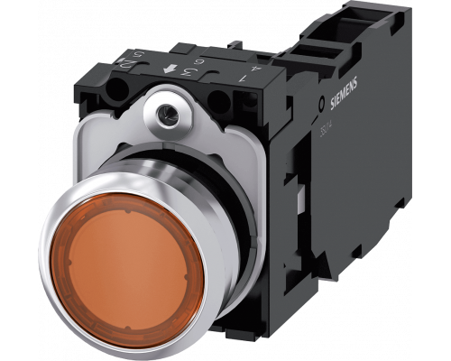 Siemens 3SU1153-0AB00-1FA0 Кнопка с подсветкой, 22mm, круглая, металлическая, amber, плоская, 1NO+1NC Siemens 3SU1153-0AB00-1FA0 Кнопка с подсветкой, 22mm, круглая, металлическая, amber, плоская, 1NO+1NC