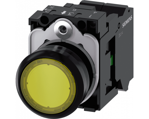 Siemens 3SU1102-0AB30-3BA0 Кнопка с подсветкой, 22mm, круглая, пластик, желтая, плоская, 1NO, с держателем Siemens 3SU1102-0AB30-3BA0 Кнопка с подсветкой, 22mm, круглая, пластик, желтая, плоская, 1NO, с держателем