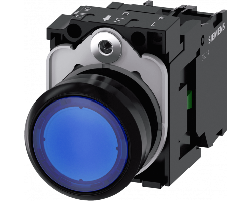 Siemens 3SU1106-0AB50-1BA0 Кнопка с подсветкой, 22mm, круглая, пластик, синяя, плоская, 1NO, винтовые клеммы Siemens 3SU1106-0AB50-1BA0 Кнопка с подсветкой, 22mm, круглая, пластик, синяя, плоская, 1NO, винтовые клеммы