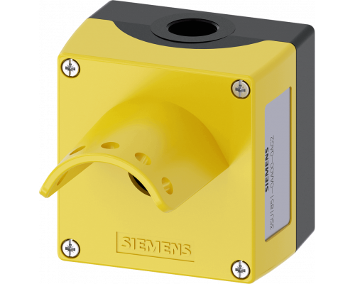 Siemens 3SU1851-0AA00-0AG2 Корпус для кнопочных станций, 22 мм, металл, желтый, с козырьком, для 5 замков Siemens 3SU1851-0AA00-0AG2 Корпус для кнопочных станций, 22 мм, металл, желтый, с козырьком, для 5 замков