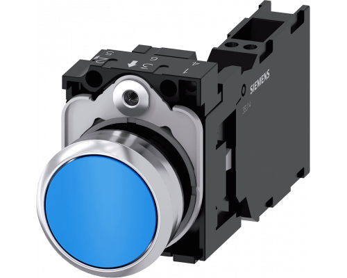 Siemens 3SU1150-0AB50-3FA0 Кнопка, 22mm, круглая, металлическая, синяя, плоская, 1NO+1NC Siemens 3SU1150-0AB50-3FA0 Кнопка, 22mm, круглая, металлическая, синяя, плоская, 1NO+1NC