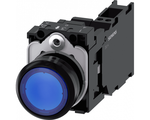 Siemens 3SU1106-0AB50-3FA0 Кнопка с подсветкой, 22mm, круглая, пластик, синяя, плоская, 1NO+1NC Siemens 3SU1106-0AB50-3FA0 Кнопка с подсветкой, 22mm, круглая, пластик, синяя, плоская, 1NO+1NC