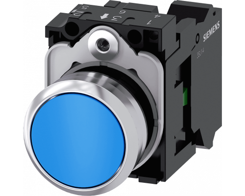 Siemens 3SU1150-0AB50-3BA0 Кнопка, 22mm, круглая, металлическая, синяя, плоская, контакты мгновенного действия Siemens 3SU1150-0AB50-3BA0 Кнопка, 22mm, круглая, металлическая, синяя, плоская, контакты мгновенного действия