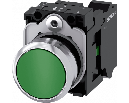 Siemens 3SU1150-0AB40-3BA0 Кнопка, 22mm, круглая, металлическая, зеленая, плоская, контакты мгновенного действия Siemens 3SU1150-0AB40-3BA0 Кнопка, 22mm, круглая, металлическая, зеленая, плоская, контакты мгновенного действия