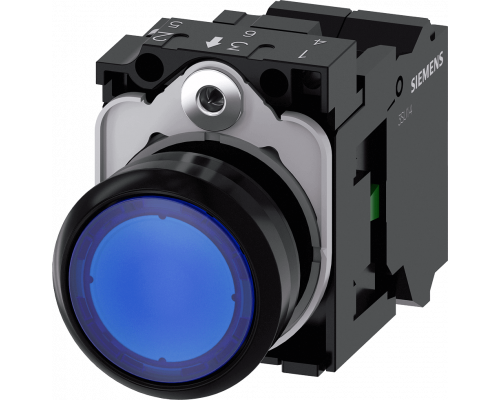 Siemens 3SU1102-0AB50-3BA0 Кнопка с подсветкой, 22mm, круглая, пластик, синяя, плоская, 1NO, IP64 Siemens 3SU1102-0AB50-3BA0 Кнопка с подсветкой, 22mm, круглая, пластик, синяя, плоская, 1NO, IP64