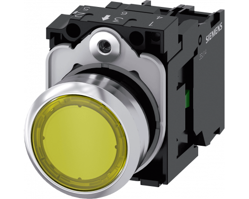 Siemens 3SU1153-0AB30-1BA0 Кнопка с подсветкой, 22mm, круглая, металлическая, желтая, плоская, 1NO Siemens 3SU1153-0AB30-1BA0 Кнопка с подсветкой, 22mm, круглая, металлическая, желтая, плоская, 1NO