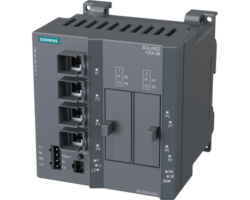 Siemens 6GK5308-2GG10-2AA2 Управляемый коммутатор Scalance x308-2m, 4x RJ45, 2x слота для медиа-модулей, поддержка PROFINET Siemens 6GK5308-2GG10-2AA2 Управляемый коммутатор Scalance x308-2m, 4x RJ45, 2x слота для медиа-модулей, поддержка PROFINET
