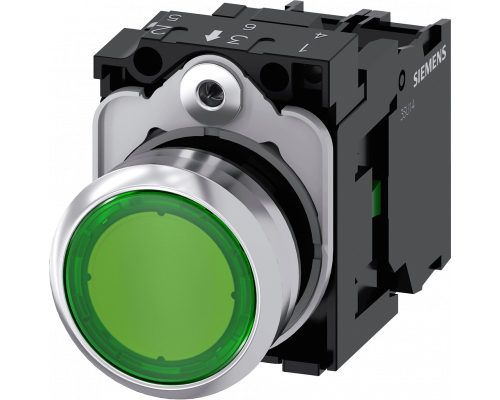 Siemens 3SU1156-0AB40-1BA0 Кнопка с подсветкой, 22mm, круглая, металлическая, зеленая, плоская, 1NO Siemens 3SU1156-0AB40-1BA0 Кнопка с подсветкой, 22mm, круглая, металлическая, зеленая, плоская, 1NO