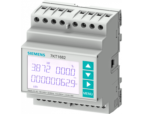 Siemens 7KT1682 Измерительный инструмент для 3-фазных сетей с питанием 230/400 В, 5 А, Modbus RTU/ASCII, LCD-дисплей Siemens 7KT1682 Измерительный инструмент для 3-фазных сетей с питанием 230/400 В, 5 А, Modbus RTU/ASCII, LCD-дисплей