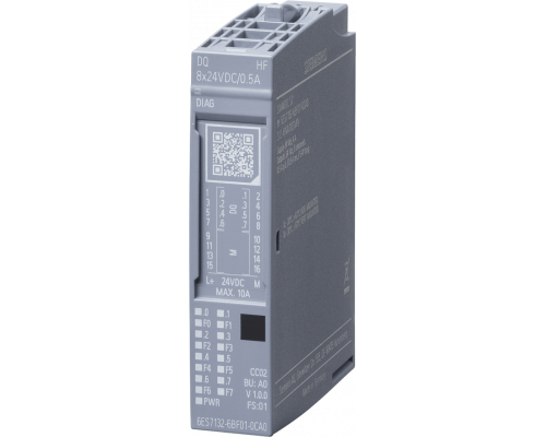 Siemens 6ES7132-6BF01-0CA0 Модуль дискретного выхода SIMATIC ET 200SP, 8 каналов, 24 В DC/0.5 A, источник сигнала Siemens 6ES7132-6BF01-0CA0 Модуль дискретного выхода SIMATIC ET 200SP, 8 каналов, 24 В DC/0.5 A, источник сигнала