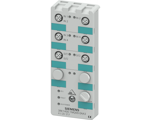 Siemens 3RK1400-1MQ00-0AA3 Компактный модуль As-i с 4 входами и 2 выходами, IP67, 24V Siemens 3RK1400-1MQ00-0AA3 Компактный модуль As-i с 4 входами и 2 выходами, IP67, 24V