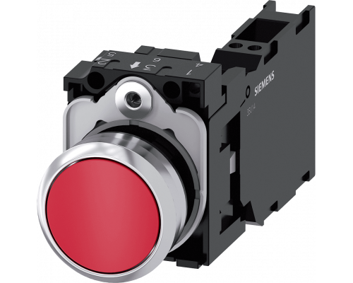 Siemens 3SU1150-0AB20-3FA0 Кнопка, 22mm, круглая, металлическая, красная, с держателем, 1NO+1NC Siemens 3SU1150-0AB20-3FA0 Кнопка, 22mm, круглая, металлическая, красная, с держателем, 1NO+1NC
