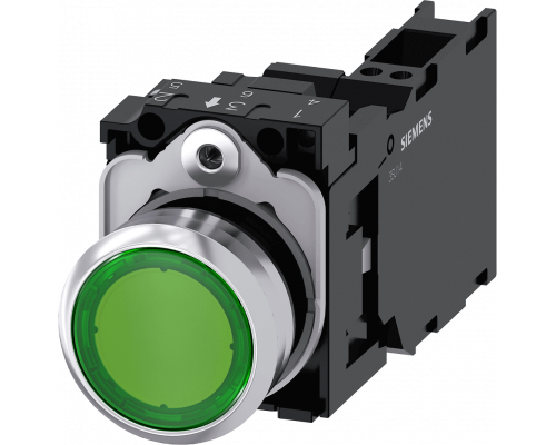 Siemens 3SU1156-0AB40-3FA0 Кнопка с подсветкой, 22mm, круглая, металлическая, зеленая, плоская, 1NO+1NC Siemens 3SU1156-0AB40-3FA0 Кнопка с подсветкой, 22mm, круглая, металлическая, зеленая, плоская, 1NO+1NC